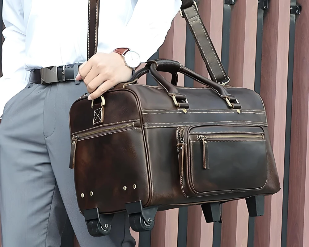 leather carry on with wheels