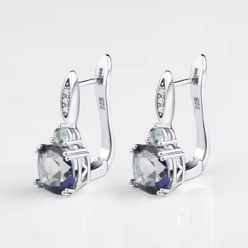 Iolite, Mystic Quartz & Sky Blue Topaz Clip Earrings