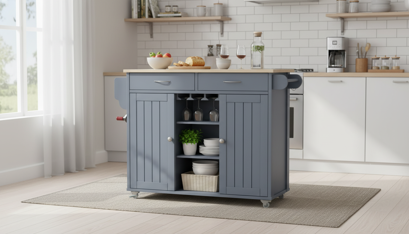 Kitchen Island Cart with Storage & Wine Rack for Small Spaces