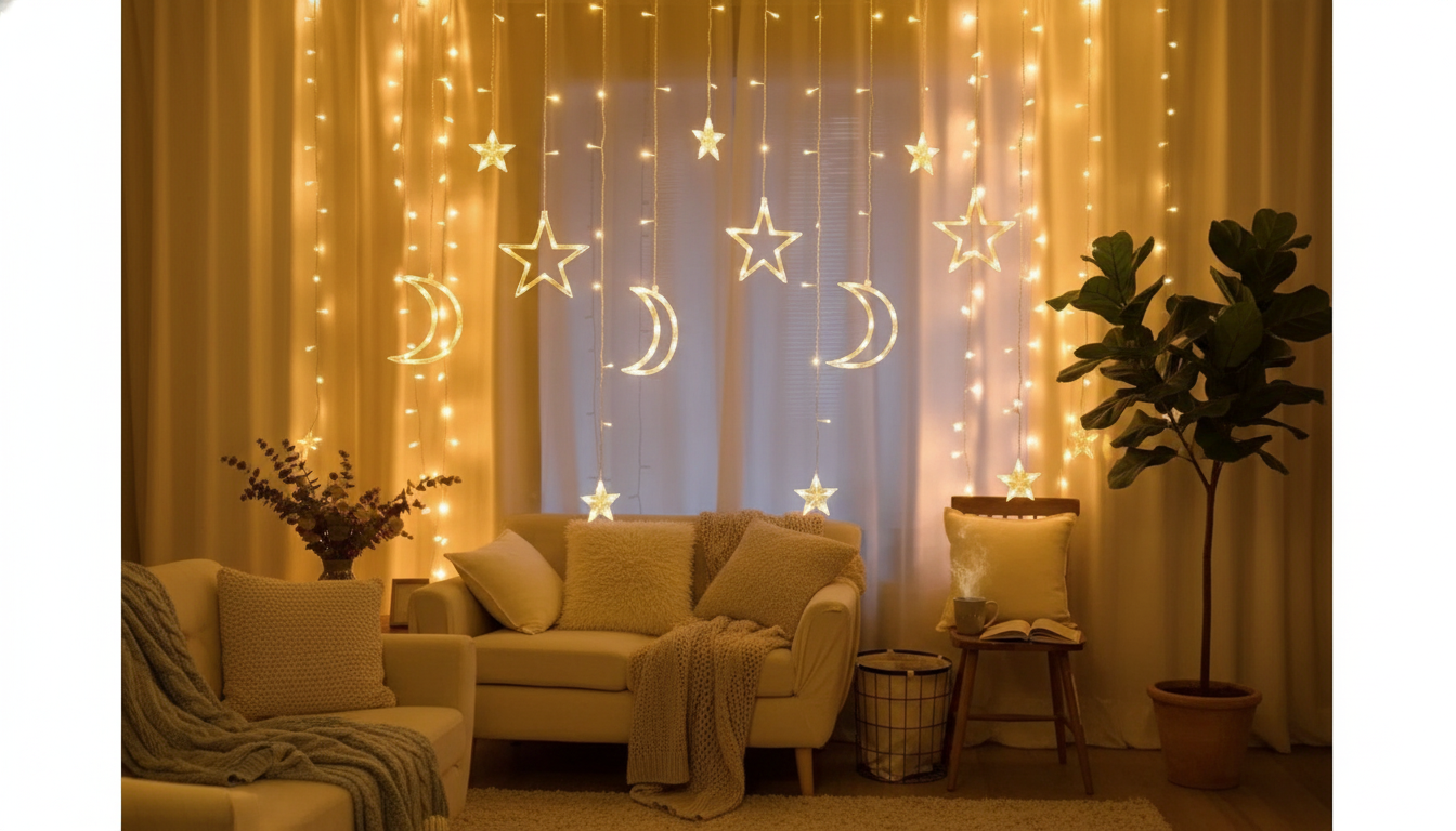 Moon & Star LED Curtain Lights for Dreamy Room Backdrops