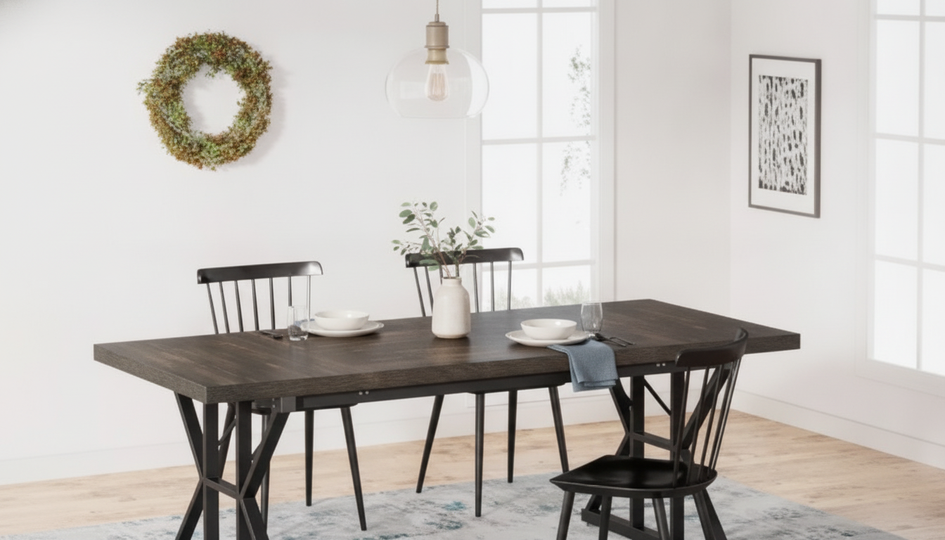 70.8" Farmhouse Dining Table for 6 with Metal Legs