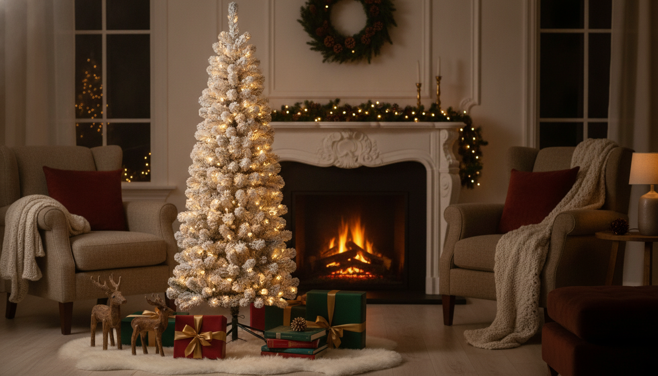6 ft Pre-Lit Flocked Acacia Tree with Clear Lights