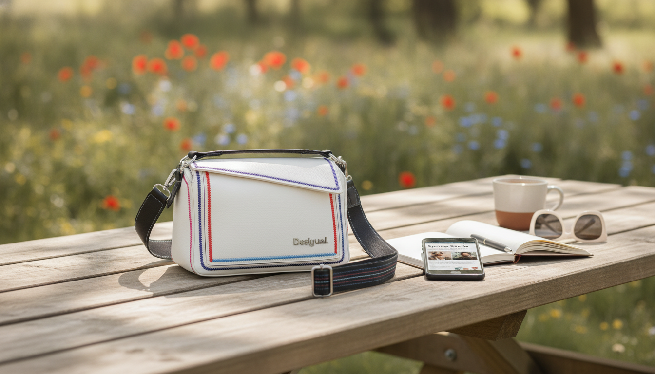 Desigual White Handbag: Clip Fastening & Color Accents