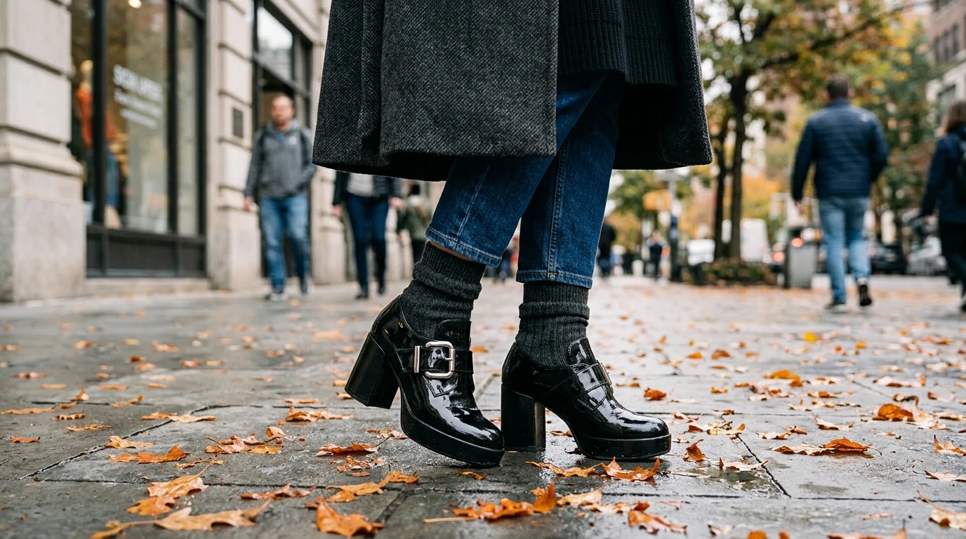 Glossy Patent Platform Boots for Fall: Buckle & Heel